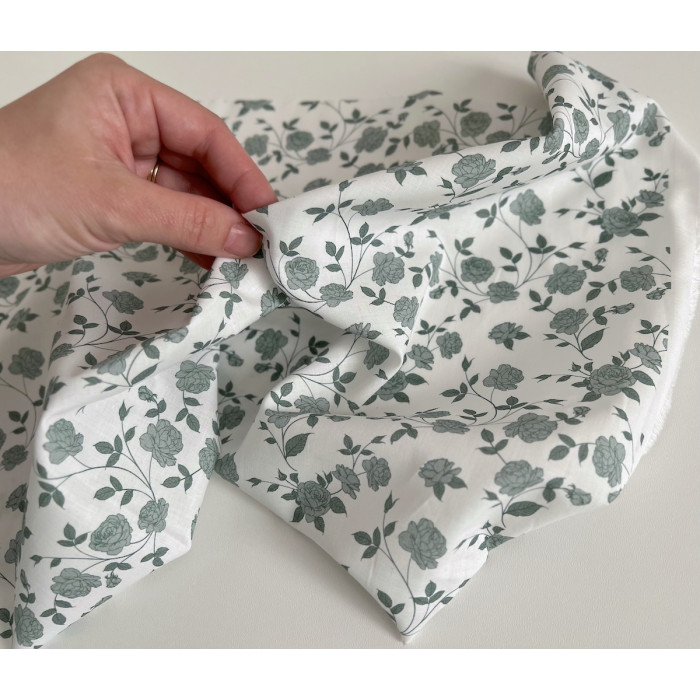 Josette - Batiste de coton BIO imprimé exclusif vert / SILKYNE Batikou - 7