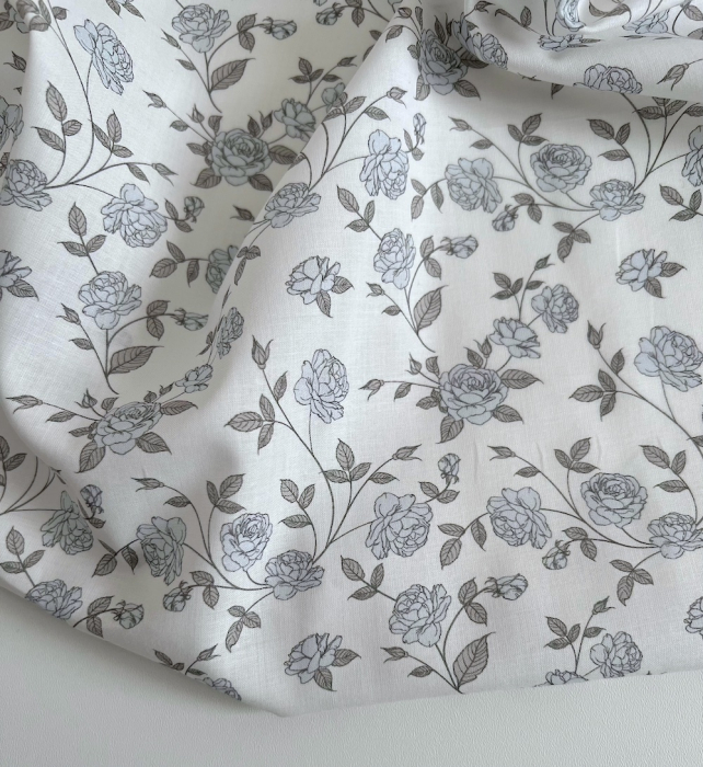 Josette - Batiste de coton BIO imprimé exclusif bleu poudré / SILKYNE Batikou - 3