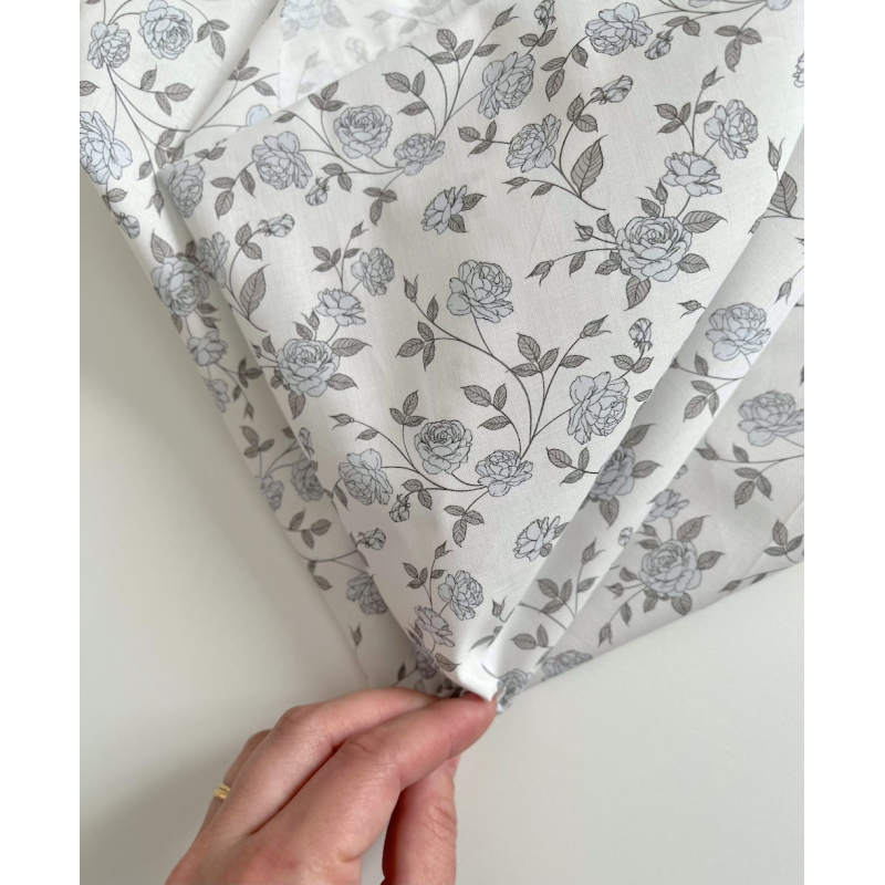 Josette - Batiste de coton BIO imprimé exclusif bleu poudré / SILKYNE Batikou - 6