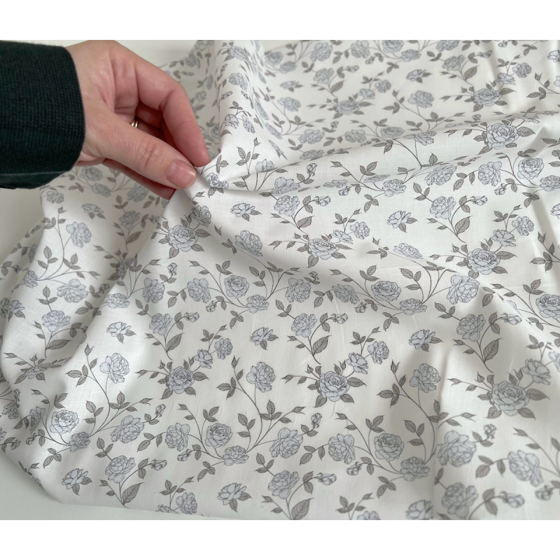 Josette - Batiste de coton BIO imprimé exclusif bleu poudré / SILKYNE Batikou - 7