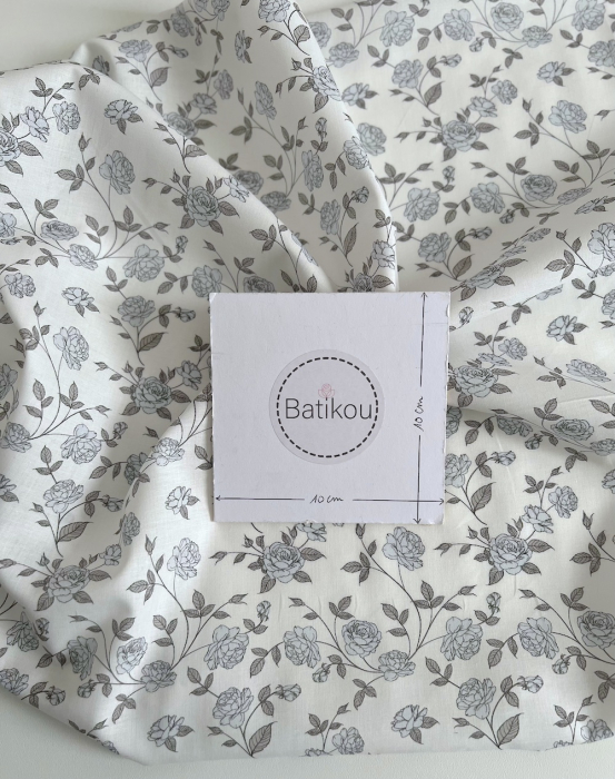 Josette - Batiste de coton BIO imprimé exclusif bleu poudré / SILKYNE Batikou - 8