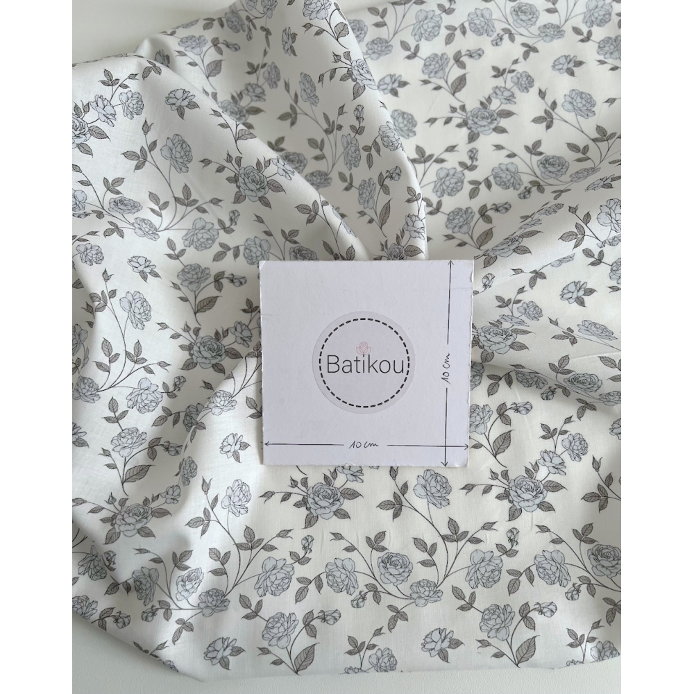 Josette - Batiste de coton BIO imprimé exclusif bleu poudré / SILKYNE Batikou - 8