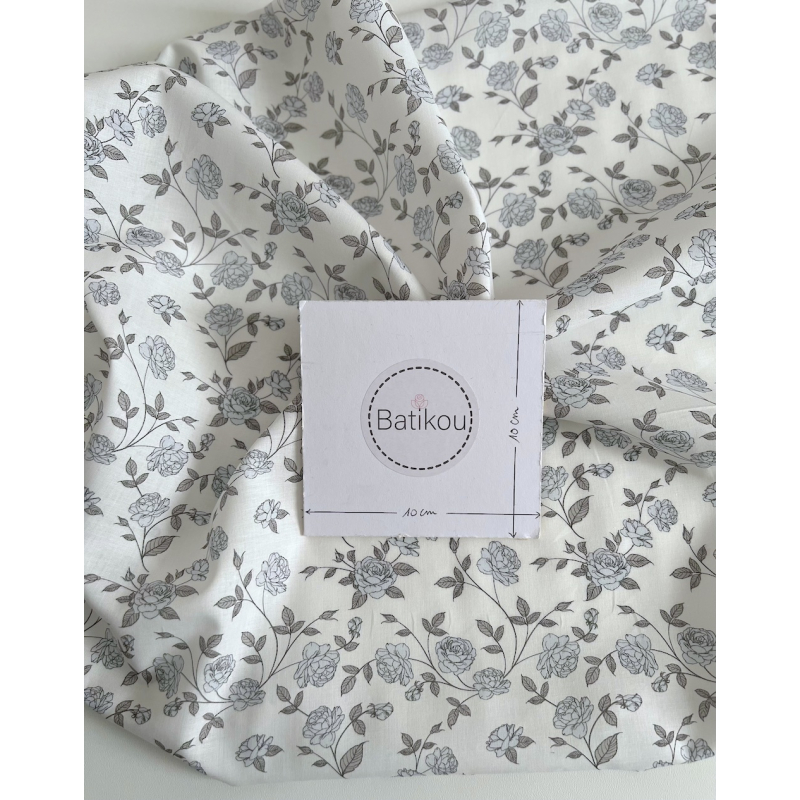 Josette - Batiste de coton BIO imprimé exclusif bleu poudré / SILKYNE Batikou - 8