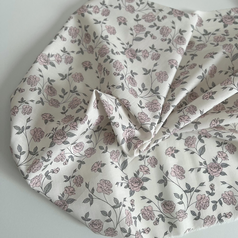 Josette - Batiste de coton BIO imprimé exclusif rose tendre / SILKYNE Batikou - 1