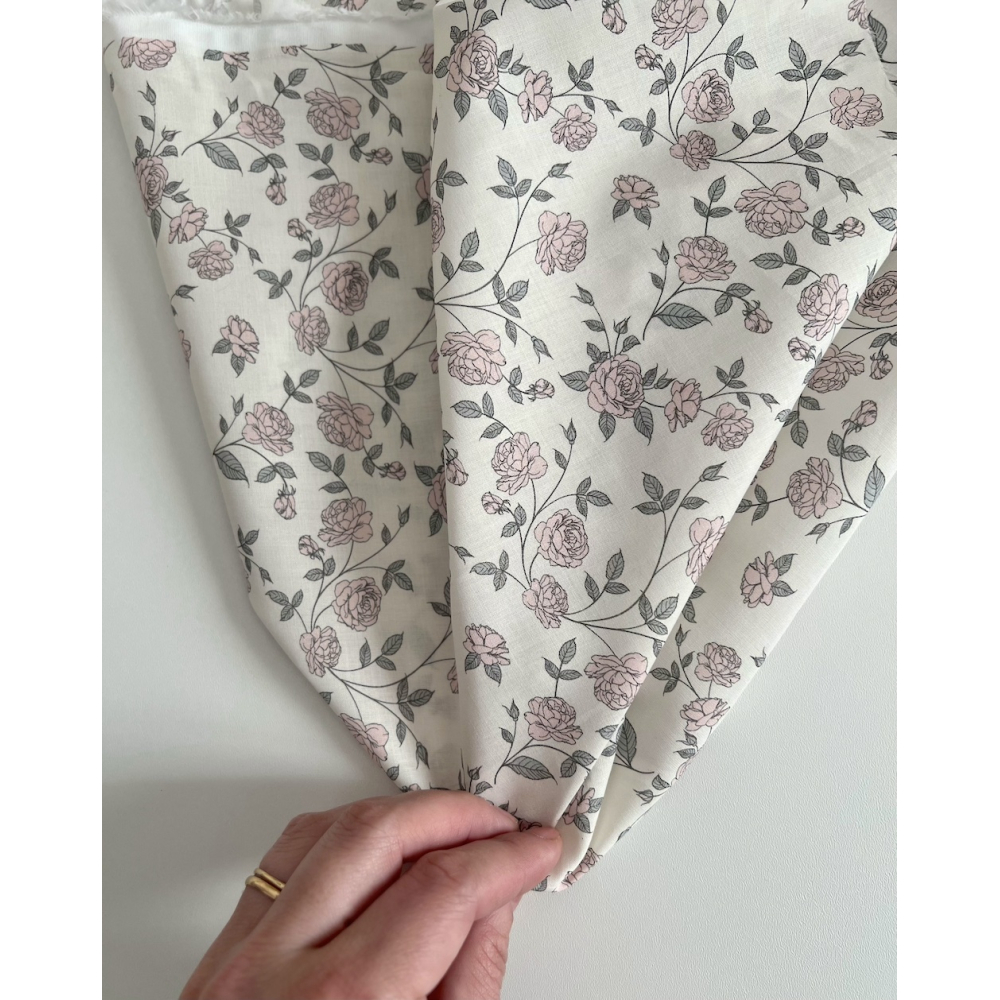 Josette - Batiste de coton BIO imprimé exclusif rose tendre / SILKYNE Batikou - 5