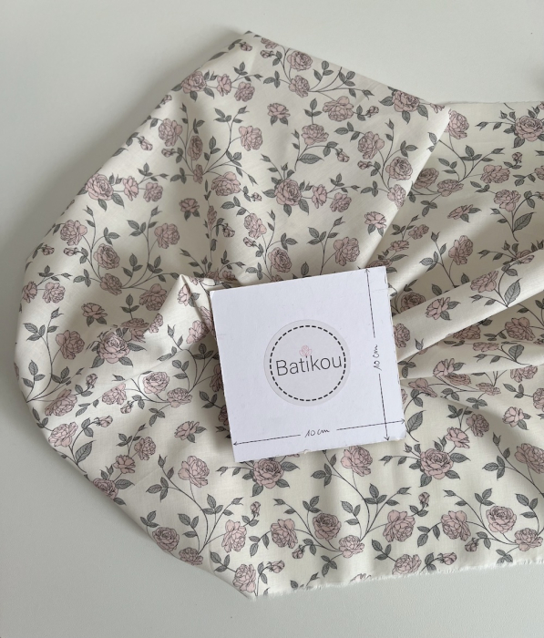Josette - Batiste de coton BIO imprimé exclusif rose tendre / SILKYNE Batikou - 6