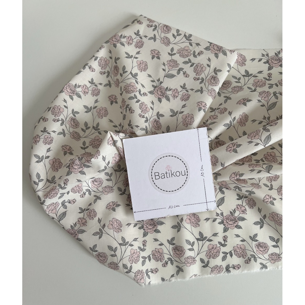 Josette - Batiste de coton BIO imprimé exclusif rose tendre / SILKYNE Batikou - 6