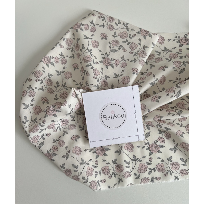 Josette - Batiste de coton BIO imprimé exclusif rose tendre / SILKYNE Batikou - 6