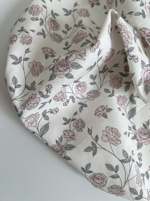 Josette - Batiste de coton BIO imprimé exclusif rose tendre / SILKYNE Batikou - 2