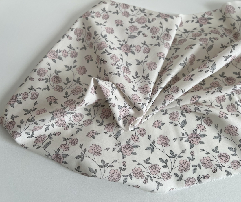 Josette - Batiste de coton BIO imprimé exclusif rose tendre / SILKYNE Batikou - 7