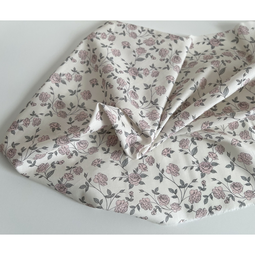 Josette - Batiste de coton BIO imprimé exclusif rose tendre / SILKYNE Batikou - 7