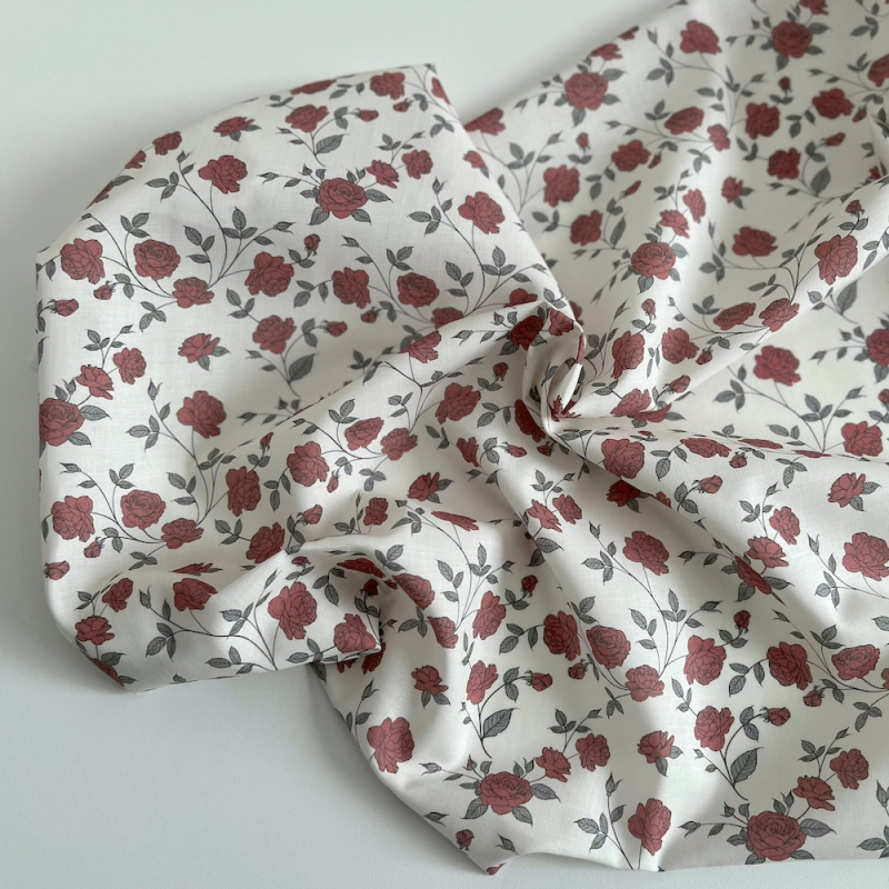 Josette - Batiste de coton BIO imprimé exclusif rouge lipstick / SILKYNE Batikou - 3