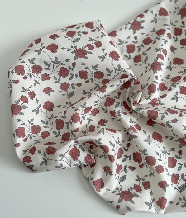 Josette - Batiste de coton BIO imprimé exclusif rouge lipstick / SILKYNE Batikou - 4