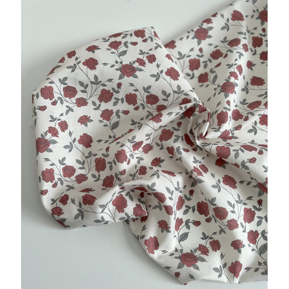 Josette - Batiste de coton BIO imprimé exclusif rouge lipstick / SILKYNE Batikou - 4