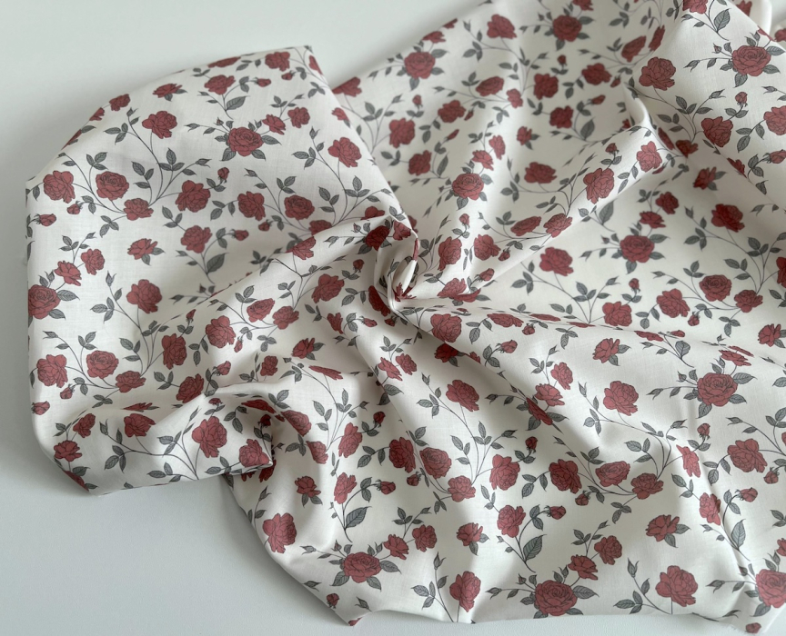 Josette - Batiste de coton BIO imprimé exclusif rouge lipstick / SILKYNE Batikou - 5