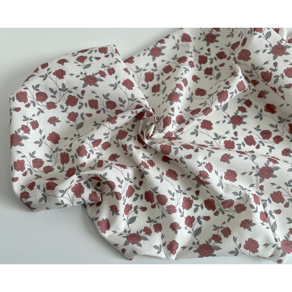 Josette - Batiste de coton BIO imprimé exclusif rouge lipstick / SILKYNE Batikou - 5