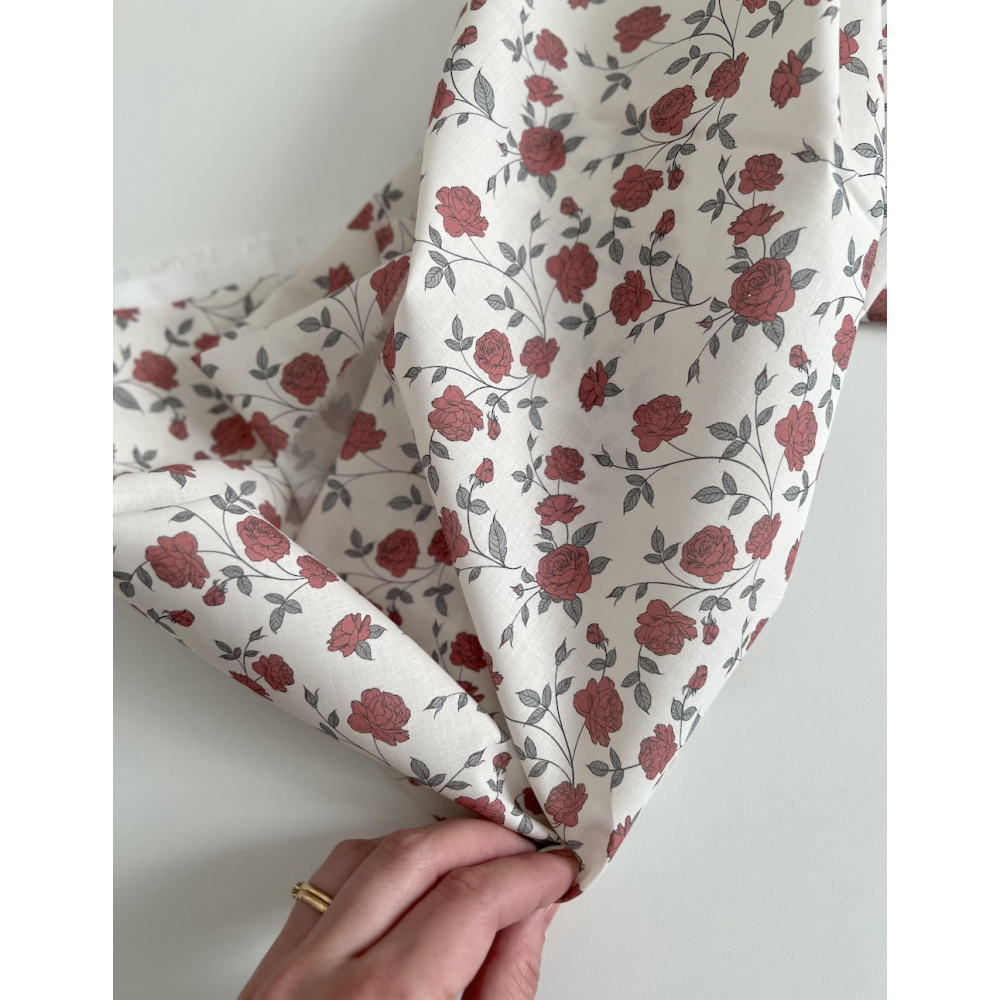 Josette - Batiste de coton BIO imprimé exclusif rouge lipstick / SILKYNE Batikou - 6