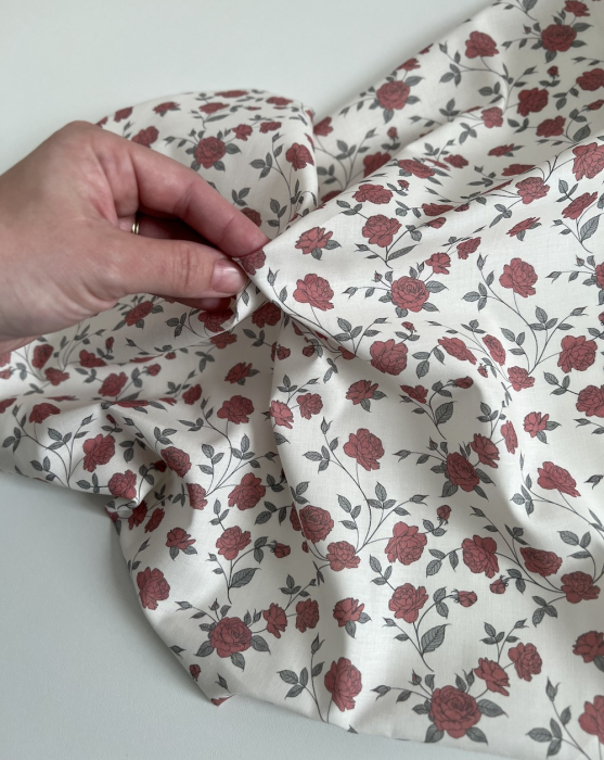 Josette - Batiste de coton BIO imprimé exclusif rouge lipstick / SILKYNE Batikou - 7