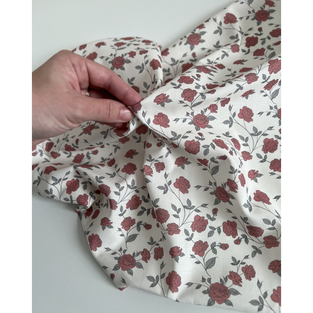 Josette - Batiste de coton BIO imprimé exclusif rouge lipstick / SILKYNE Batikou - 7