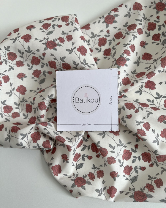 Josette - Batiste de coton BIO imprimé exclusif rouge lipstick / SILKYNE Batikou - 8