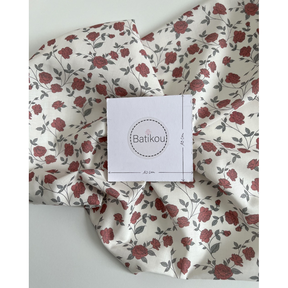 Josette - Batiste de coton BIO imprimé exclusif rouge lipstick / SILKYNE Batikou - 8
