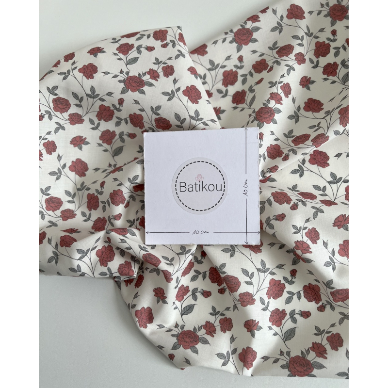 Josette - Batiste de coton BIO imprimé exclusif rouge lipstick / SILKYNE Batikou - 8