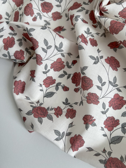 Josette - Batiste de coton BIO imprimé exclusif rouge lipstick / SILKYNE Batikou - 9