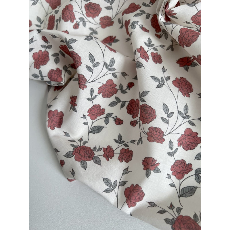 Josette - Batiste de coton BIO imprimé exclusif rouge lipstick / SILKYNE Batikou - 9