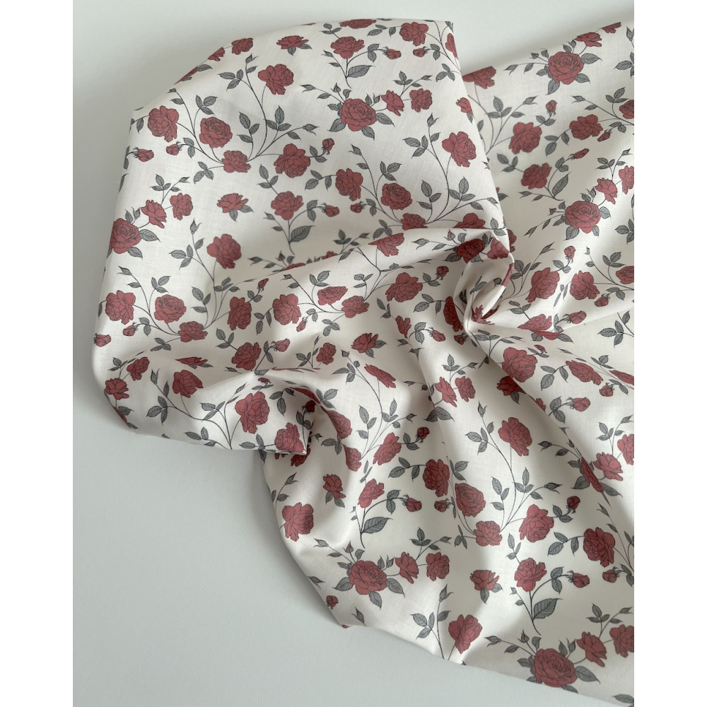 Josette - Batiste de coton BIO imprimé exclusif rouge lipstick / SILKYNE Batikou - 10