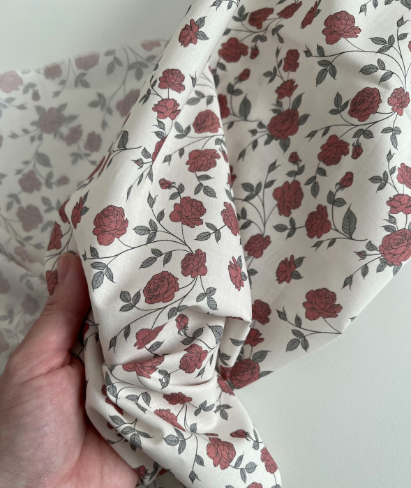 Josette - Batiste de coton BIO imprimé exclusif rouge lipstick / SILKYNE Batikou - 2