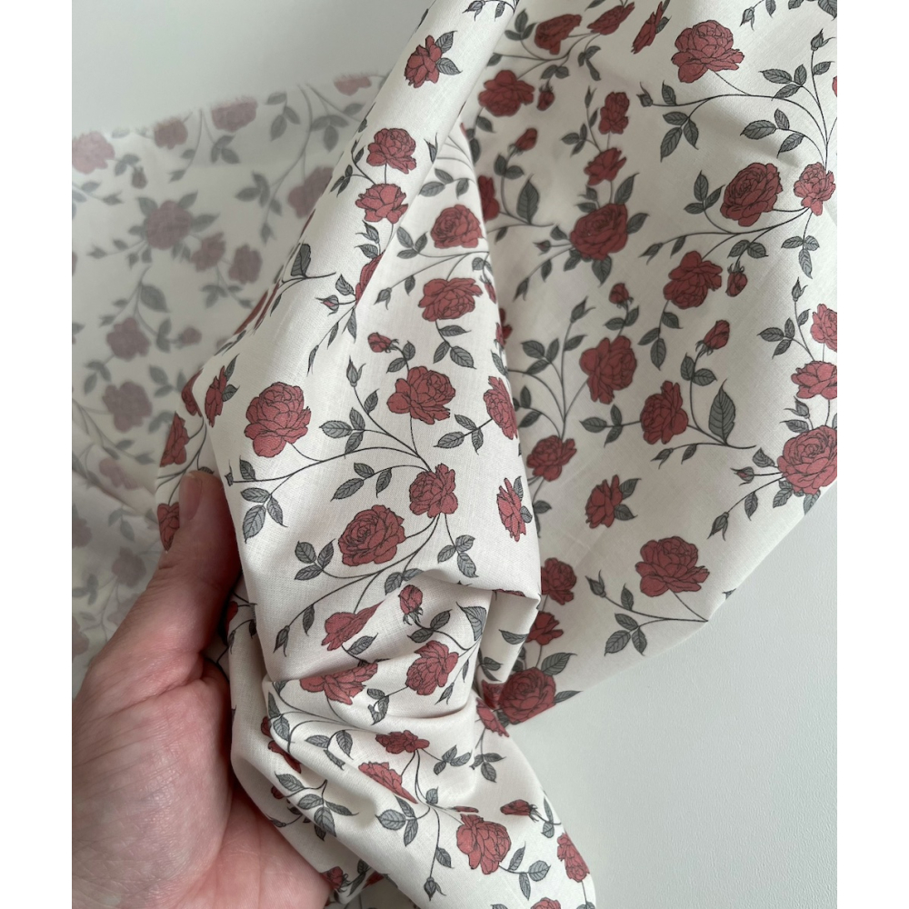 Josette - Batiste de coton BIO imprimé exclusif rouge lipstick / SILKYNE Batikou - 2