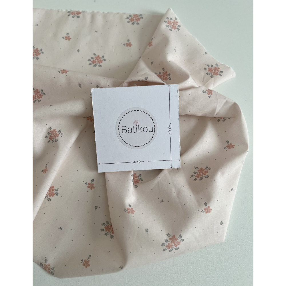 Beth - Batiste de coton BIO imprimé exclusif corail sauge / SILKYNE Batikou - 3