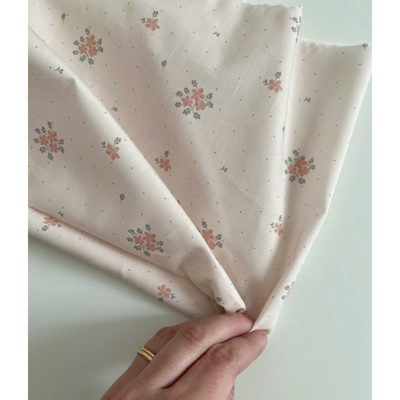 Beth - Batiste de coton BIO imprimé exclusif corail sauge / SILKYNE Batikou - 2