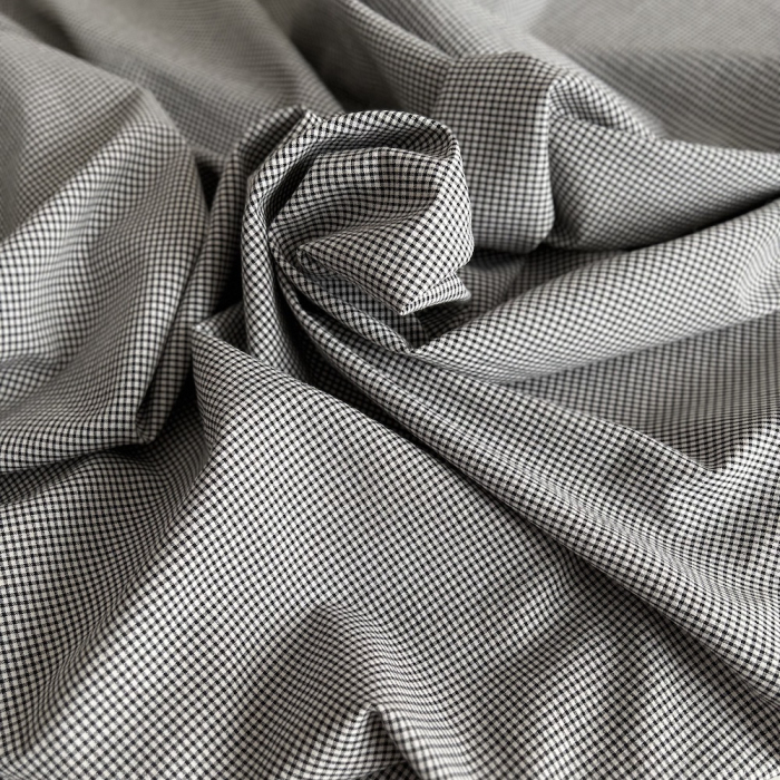 Seersucker / Coton gaufré vichy mini noir / lait Batikou - 1