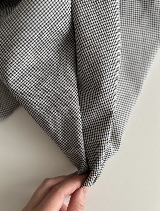 Seersucker / Coton gaufré vichy mini noir / lait Batikou - 4