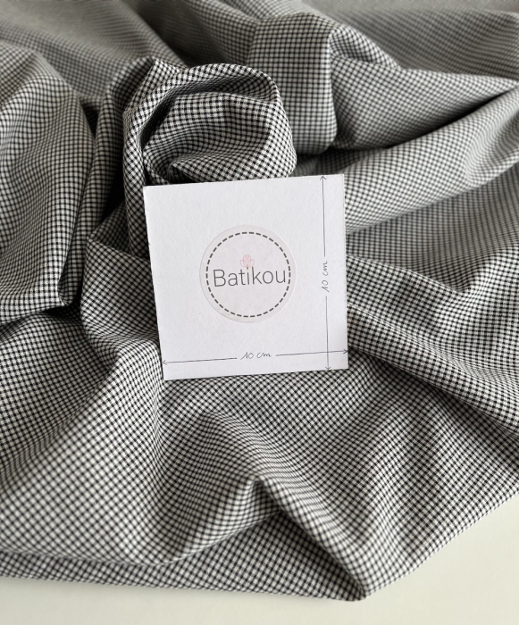 Seersucker / Coton gaufré vichy mini noir / lait Batikou - 7