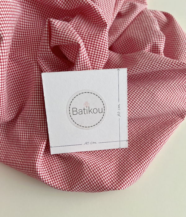 Seersucker / Coton gaufré vichy mini rouge / blanc Batikou - 4