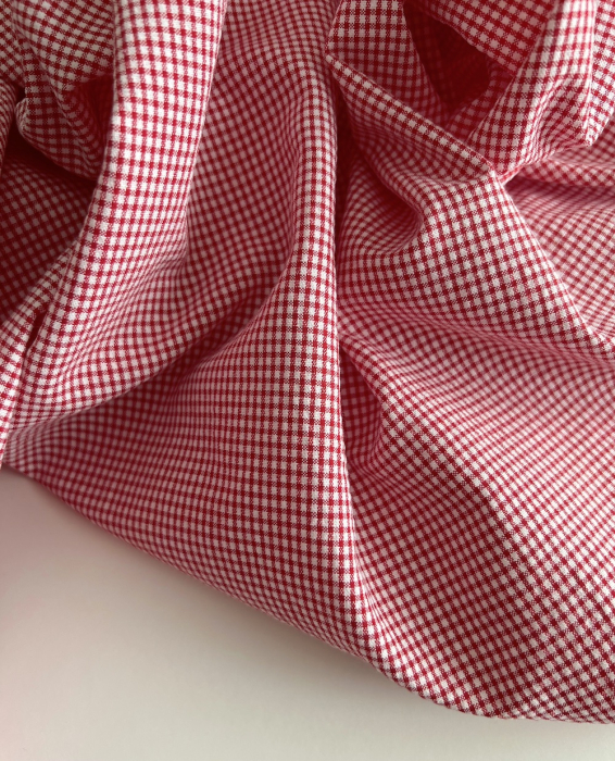 Seersucker / Coton gaufré vichy mini rouge / blanc Batikou - 5