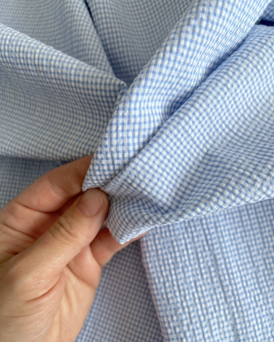 Seersucker / Coton gaufré vichy mini bleu lavande / blanc Batikou - 2