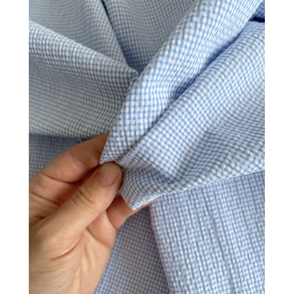 Seersucker / Coton gaufré vichy mini bleu lavande / blanc Batikou - 2