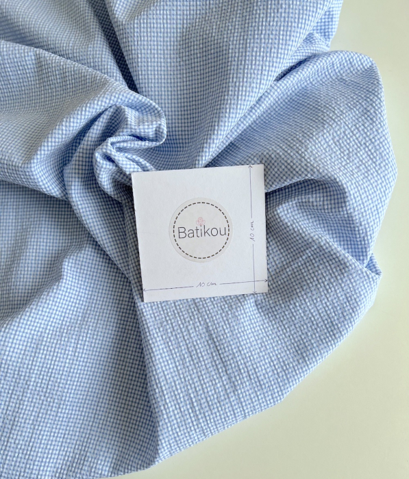 Seersucker / Coton gaufré vichy mini bleu lavande / blanc Batikou - 4