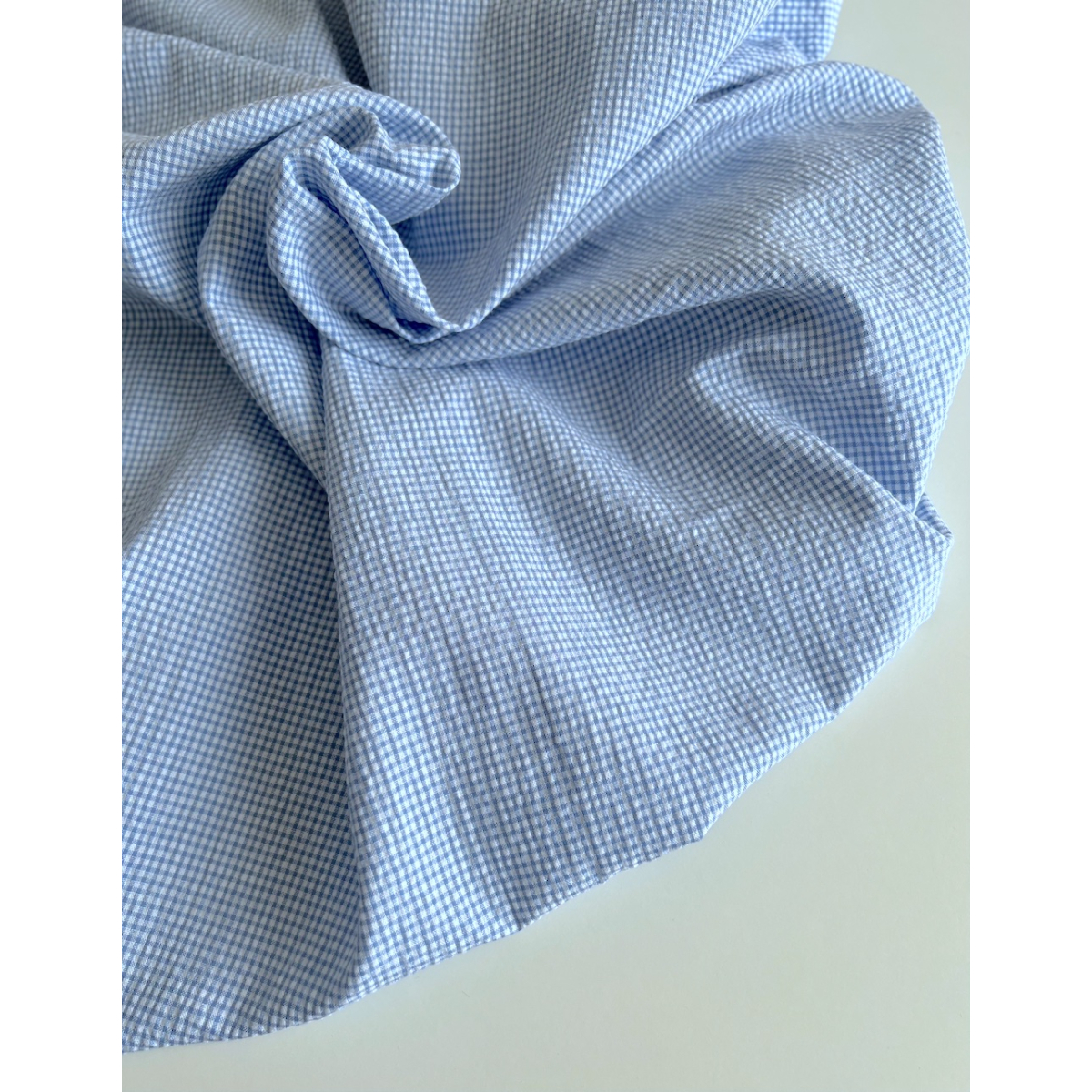 Seersucker / Coton gaufré vichy mini bleu lavande / blanc Batikou - 5 Seersucker / Coton gaufré vichy mini bleu lavande / blanc Batikou - 5