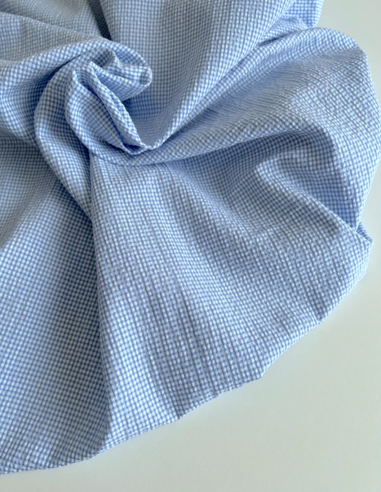 Seersucker / Coton gaufré vichy mini bleu lavande / blanc Batikou - 5