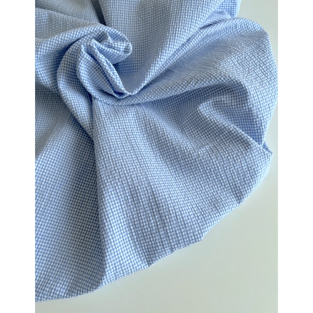 Seersucker / Coton gaufré vichy mini bleu lavande / blanc Batikou - 5