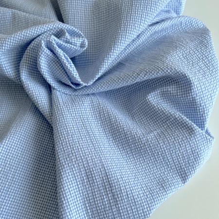 Seersucker / Coton gaufré vichy mini bleu lavande / blanc Batikou - 1 Seersucker / Coton gaufré vichy mini bleu lavande / blanc Batikou - 1