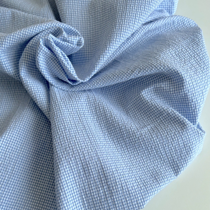 Seersucker / Coton gaufré vichy mini bleu lavande / blanc Batikou - 1