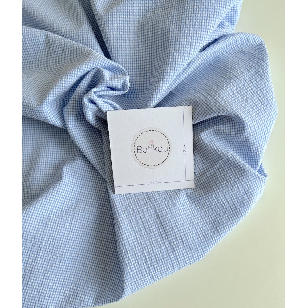 Seersucker / Coton gaufré vichy mini bleu lavande / blanc Batikou - 7