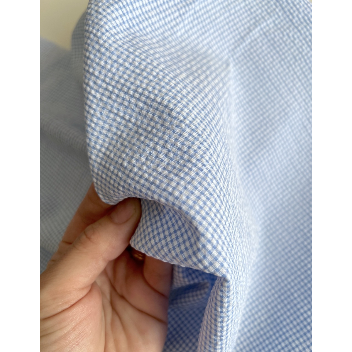 Seersucker / Coton gaufré vichy mini bleu lavande / blanc Batikou - 9 Seersucker / Coton gaufré vichy mini bleu lavande / blanc Batikou - 9