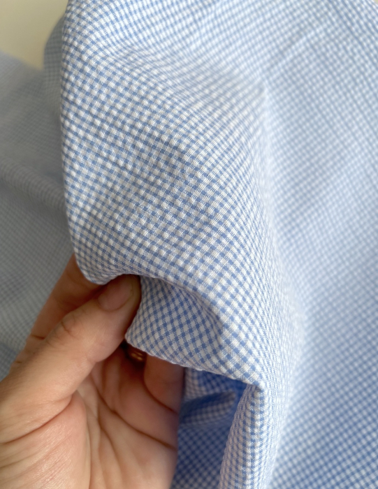 Seersucker / Coton gaufré vichy mini bleu lavande / blanc Batikou - 9