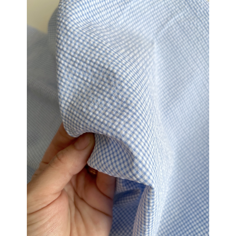 Seersucker / Coton gaufré vichy mini bleu lavande / blanc Batikou - 9